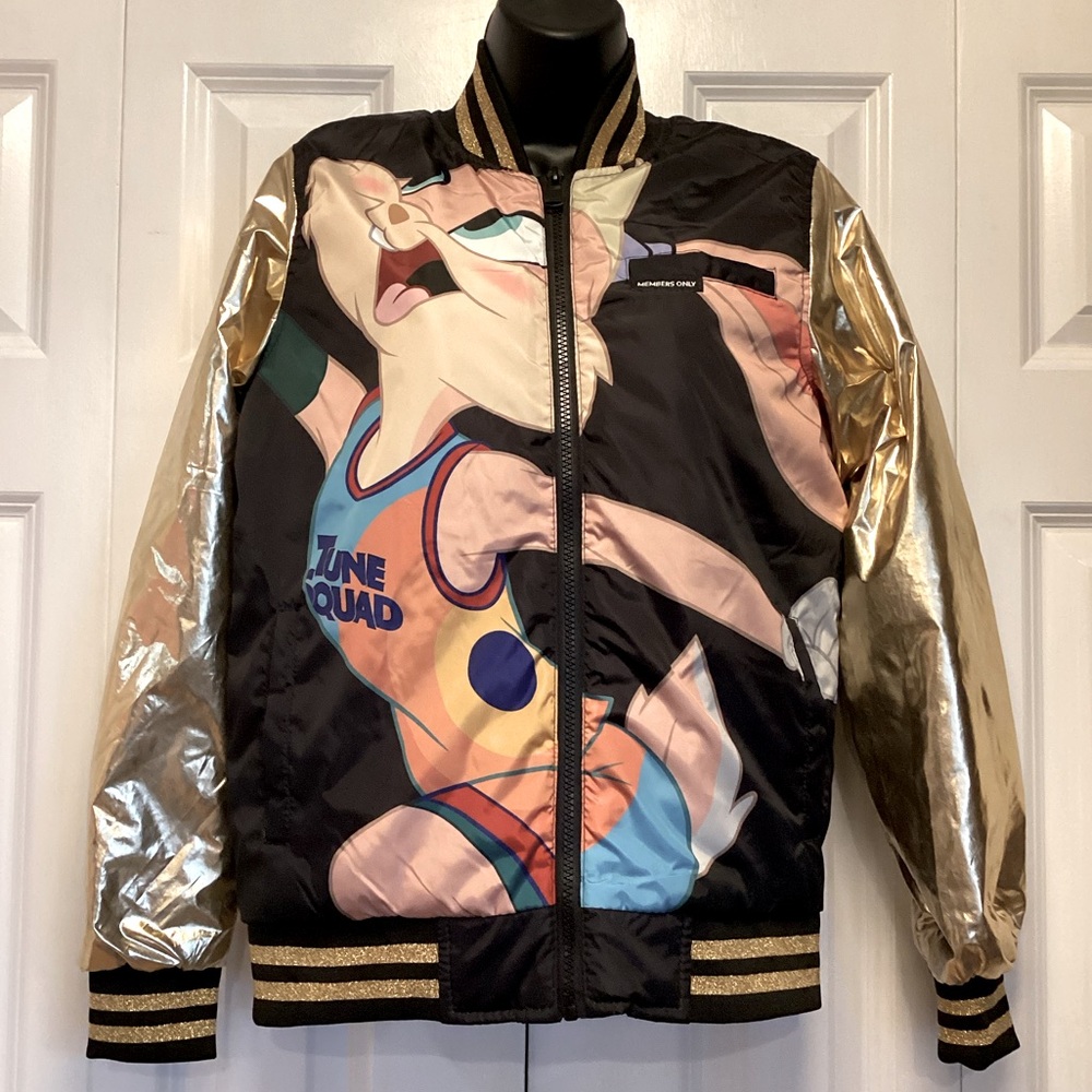 Members Only Space Jam A New Legacy Women’s S Bomber Jacket Black/ Gold